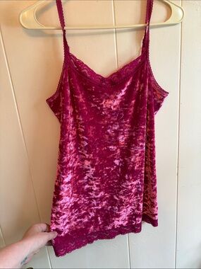 Faded Glory Crushed Velvet Lace Cami - Magenta